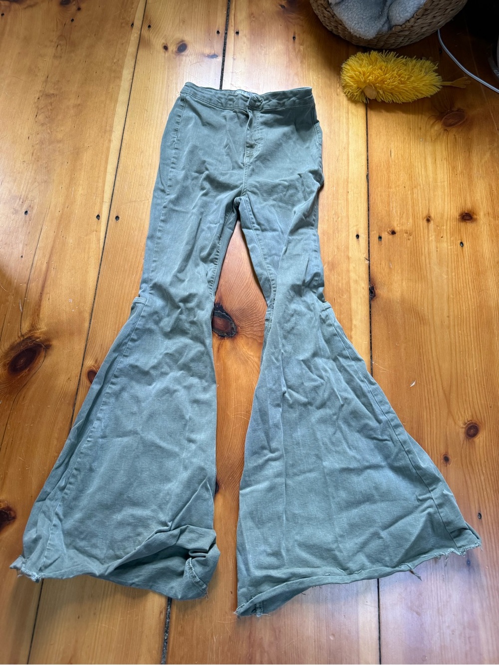 Free People Olive Green Wide-Leg Flare Jeans